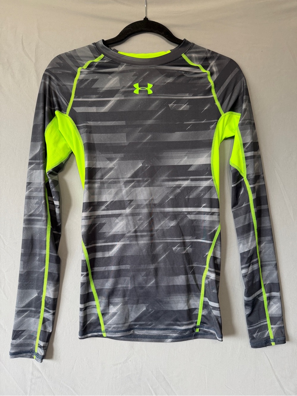 Under Armour Mens HeatGear Compression Long Sleeve Top Size S Grey Logo Sporty